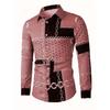 Spring Autumn New Men Long Sleeve 100% Polyester Shirt Tops Chain Pattern 3D Digital Print Business Casual Shirt