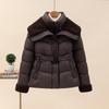 Women's 2026 Winter Cotton Jacket: Short Stylish Lamb Wool Coat with Large Lapel, Cinched Waist, Slim Fit, Thick Design