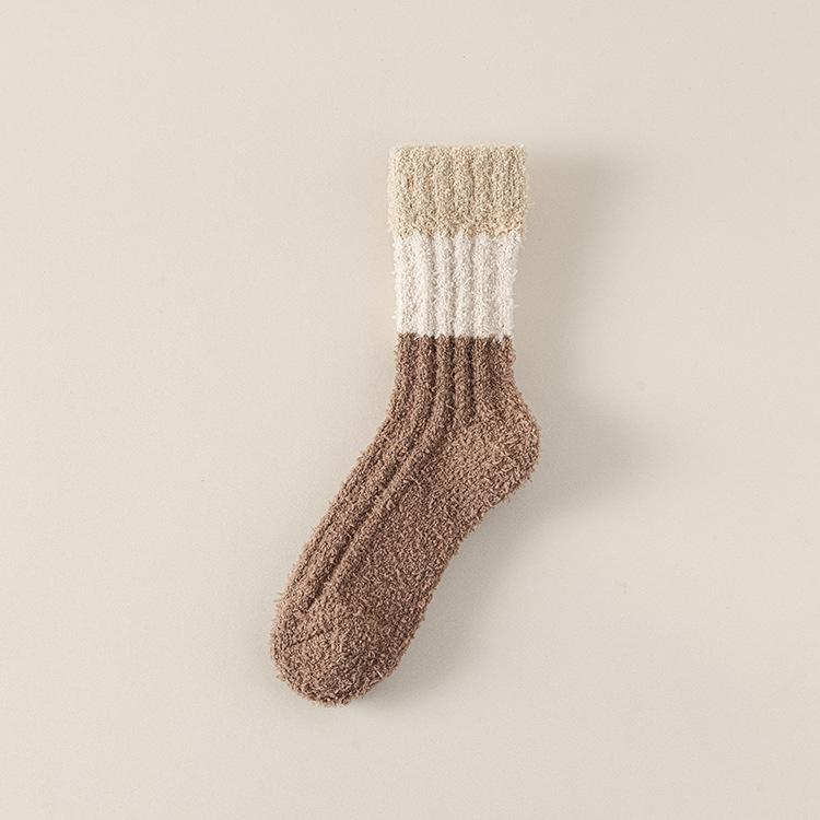 Coral Fleece Socks, Thickened for Sleep Warmth, Mid-calf Long Socks for Autumn and Winter, Long Calf Towel Floor Socks for Women