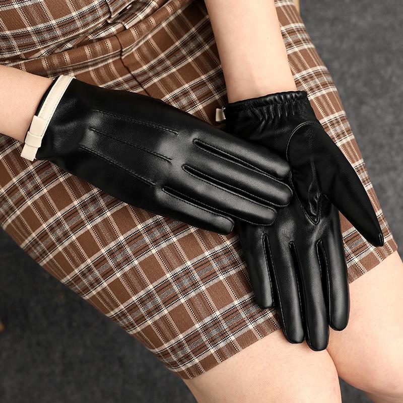 Genuine Leather Gloves Driving Women Warmth Driving Bicycle Sheepskin Touch Screen Windproof Wind Resistance Bike Gloves