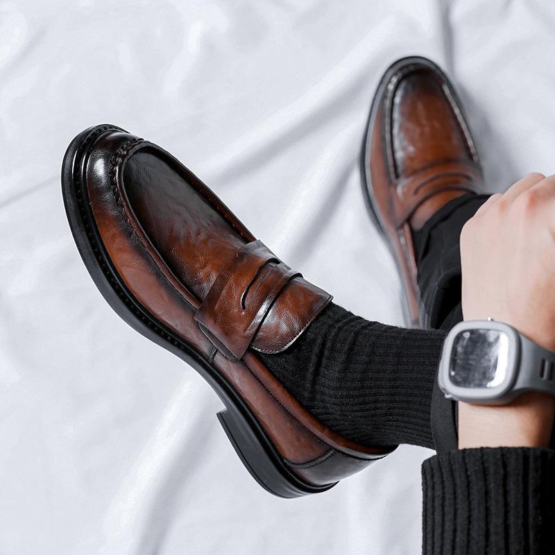 Casual Leather Shoes Men's Autumn 2025 New One-pedal Business Dress Young Men's Black Work Shoes 41018-R