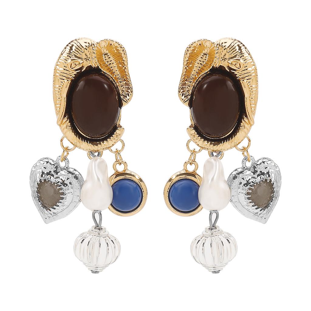 Autumn and Winter Retro High-end Imitation Pearl Gemstone Pendant Earrings, Creative Versatile Earrings