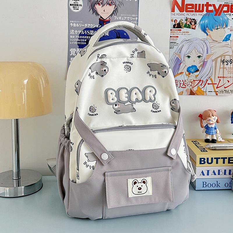 Schoolbag Junior High School Student Backpack Female Japanese Cute Bear Campus Large Capacity School Bag Girl Versatile Casual Backpack