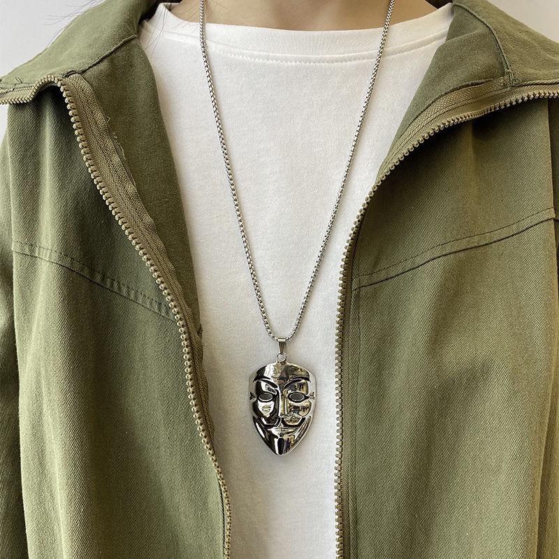 New Mask Pendant Male Hip-hop Necklace Long Titanium Female Necklace Men's Necklace Women's Necklace