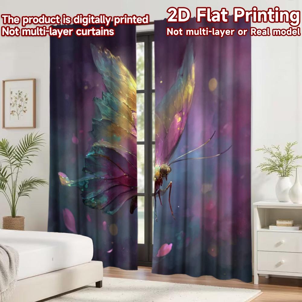 2D flat printing 2pcs Curtain Curtain Colorful Flying Butterfly Digital Printed Polyester Drapes Family Party Perfect for Room