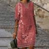 Women Dress Ethnic Style V-Neck Knee-length Skin-touch Loose-fitting Decorative Polyester Spring Summer Women Relaxed A-line Dress for Women