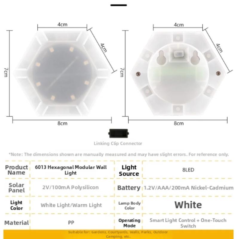 6Pcs Solar Outdoor Wall Lights Spliceable Waterproof Hexagonal Lights for Garden Decoration Atmospheres Lighting