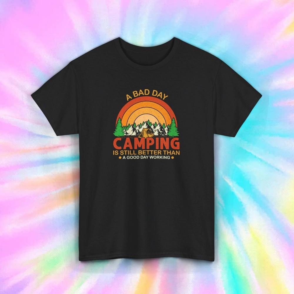 

A Bad Day Camping T-Shirt | Funny Outdoor Hiking Adventure Graphic Tee S