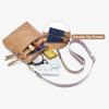 Women’s PU Leather Crossbody Bag Wide Woven Strap Multi Pocket Shoulder Bag Large Capacity Casual Messenger Purse