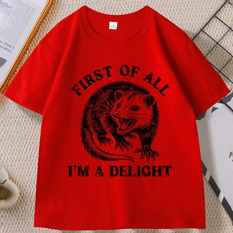 

Im A Delight Funny Graphic Tee Possum Short Sleeve Round Neck Tshirt Unisex Women Casual Animal Tshirt Streetwear Clothes S