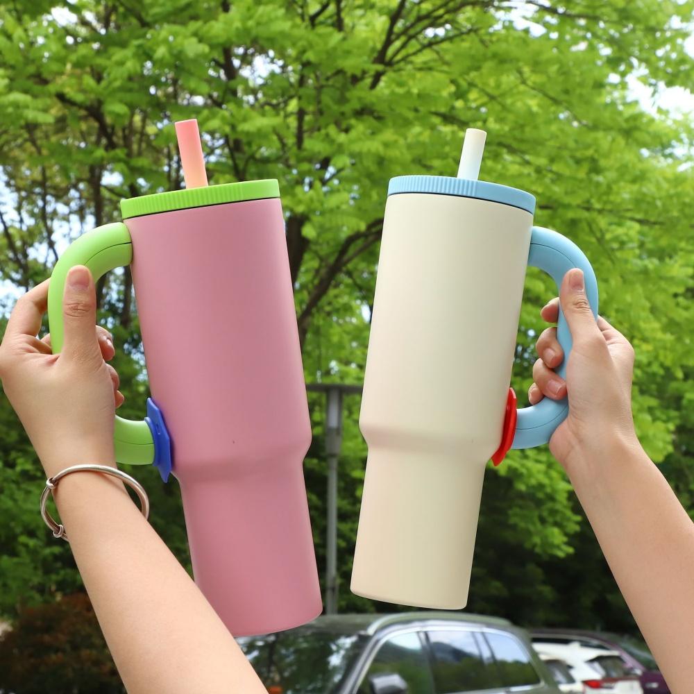 40oz 304 Stainless Steel Straw Insulated Ice Cup Large Capacity Thermal Mug Tumbler with Handle Stylish Insulated Coffee Cup