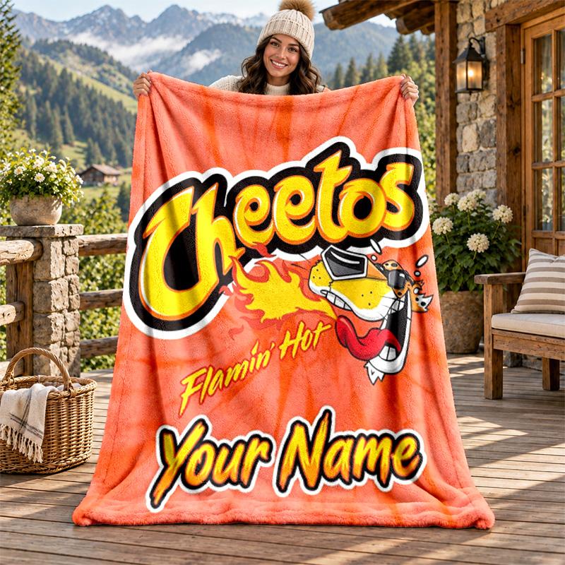 Cheetos Hot Snack Custom Name Flannel Blanket Personalized Soft Warm Plush Throw Blanket Customized Gift for Family Friends