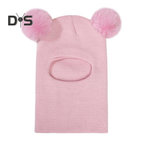 

Детская зимняя шапка, сохраняющая тепло, всесторонняя защита, плюшевый декор в виде мяча, утолщенная вязаная детская кепка для активного отдыха, унисекс, головной убор для холодной погоды розовый