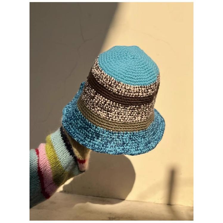 

Hand-knitted vintage women s autumn and winter warm mixed-color bucket knit wool fisherman hat, breathable, stylish, and simple Sea Salt Green Beans