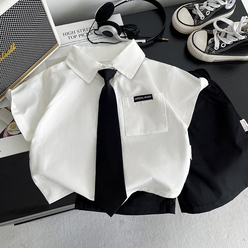 Kids Summer Cotton Short Sleeve Shirt White for Boys and Girls School Performance Wear 80