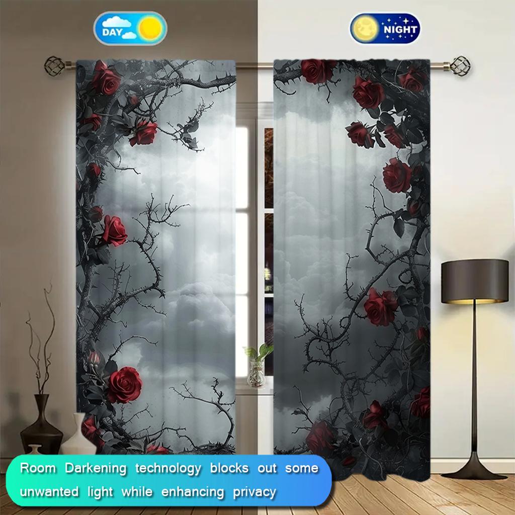2pcs Gothic Roses Surround the Sky Printed Curtain for Home Decor - Rod Pocket Window Treatment for Bedroom   Office   Kitchen