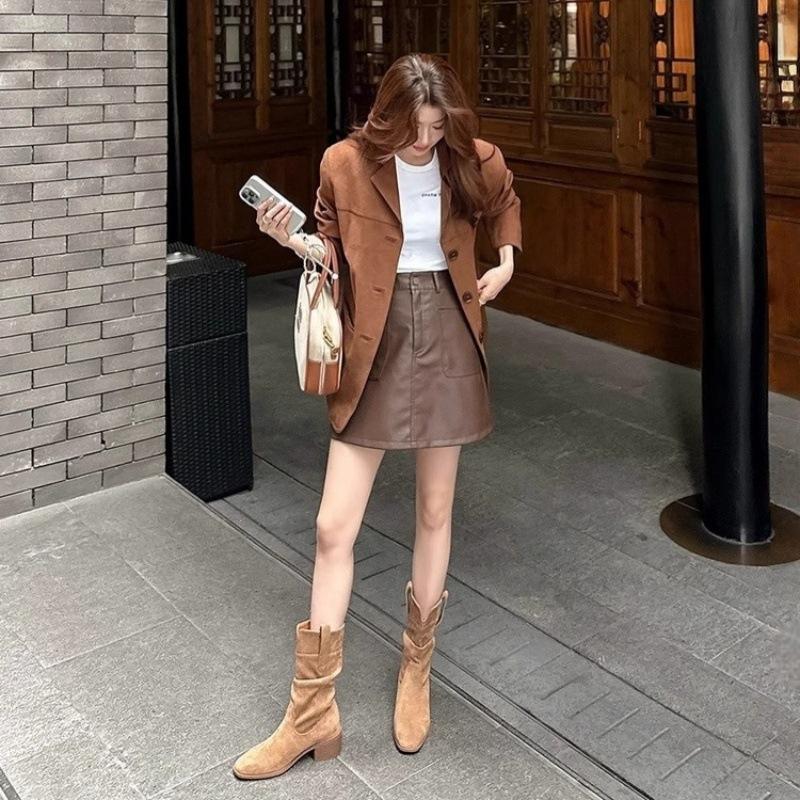 Martin Boots Women's 2025 New Autumn Retro Skinny Versatile High Heel Small Short Boots Western Cowboy Pile Boots