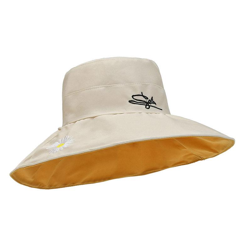 Sun Visor Embroidery Big Brim Fisherman's Hat Polyester Cotton Double-sided Daisy Sunscreen Female