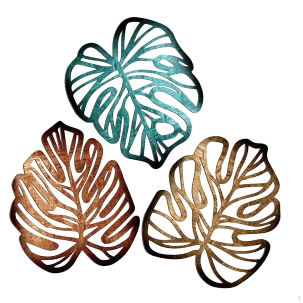 3 Pieces Palm Leaves Wood Art for Living Room And Garden