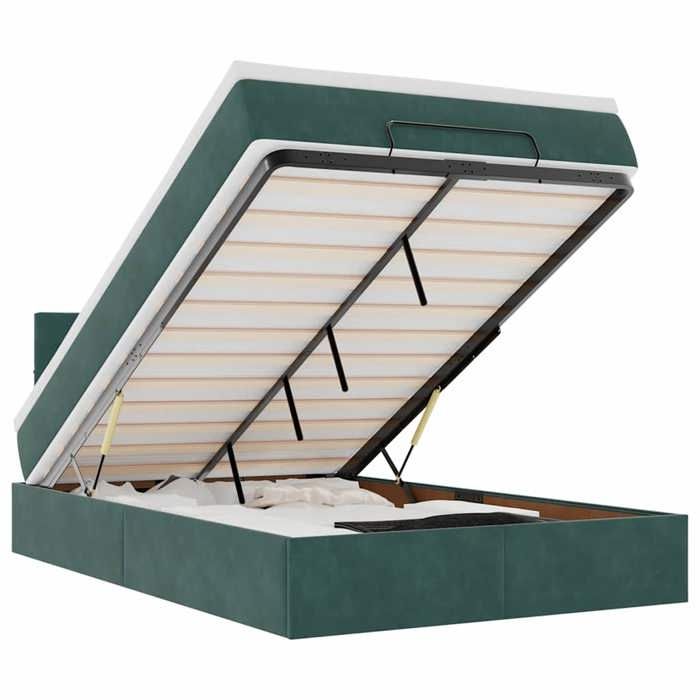 VidaXL Ottoman Bed Frame with Dark Green Mattress 120x200 Cm Velvet, Bed Frame, Upholstered Bed Frame, Bed Frame 3311768