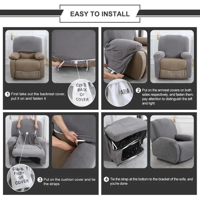 Recliner Sofa Cover Lazy Chair Solid Color Cushion Cover Sofa Cover 1/2/3/4 Seat Texture Stretch Sofa