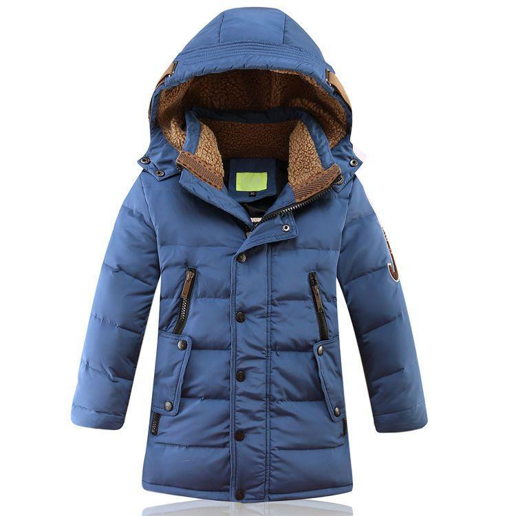 Children's Long Down Jacket Winter Parker Coat Plus Velvet Thick Jacket Warm Windproof Jacket