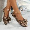 Women'S Stylish Leopard Print Pointed Toe Flats with Elegant Bow Detail, Slip-On Ankle Strap, TPR Sole, and Synthetic Lining - Perfect for Casual