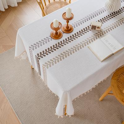 Embroidery High-Grade Waterproof Cotton And Linen Fabric Dining Table Cloth Rectangular Fringe Simple Tablecloth