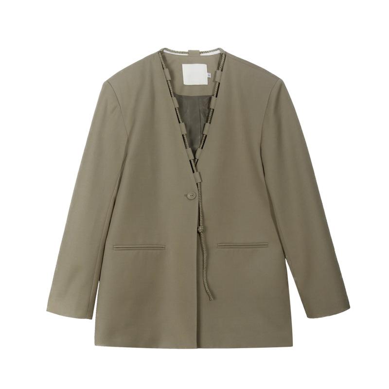 Korean Style Casual V-neck Blazer for Women's In Fall