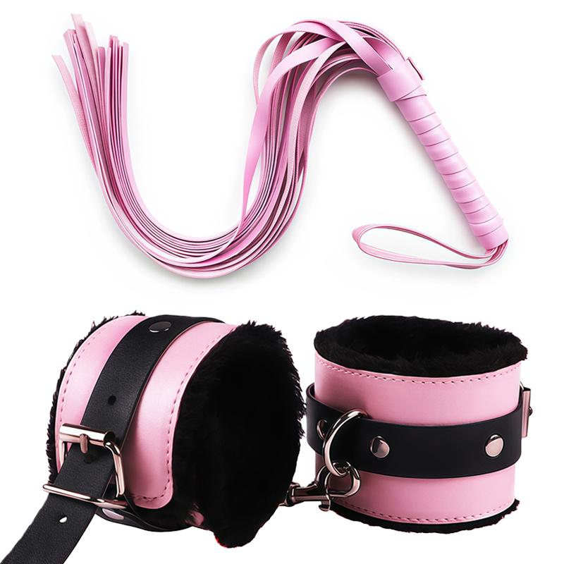 Goods For Adults Set Sexy Leather Plush Handcuffs Blindfold Spanking Soft Whips Tying Cotton Rope Couple Games Bondage Equipment