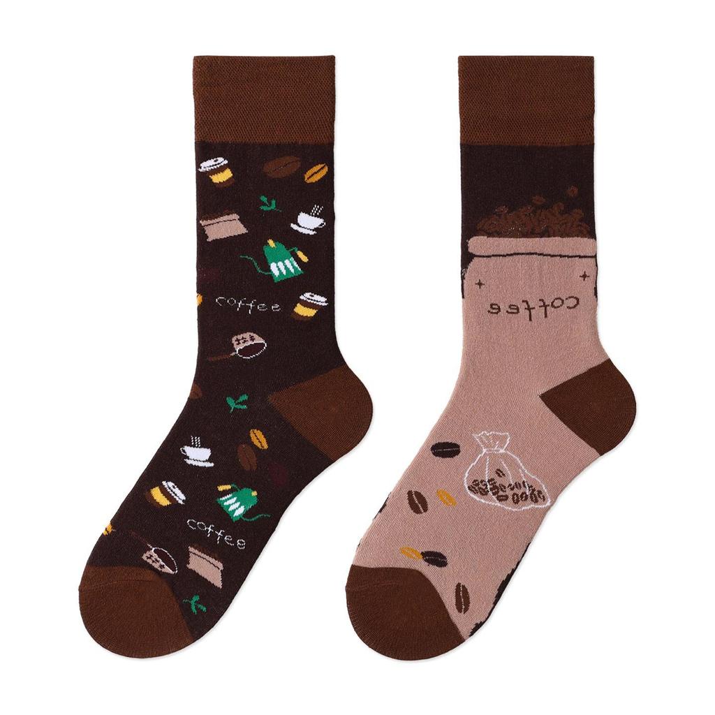 Unisex A/B Style Asymmetrical Cartoon Mid-Calf Cotton Socks