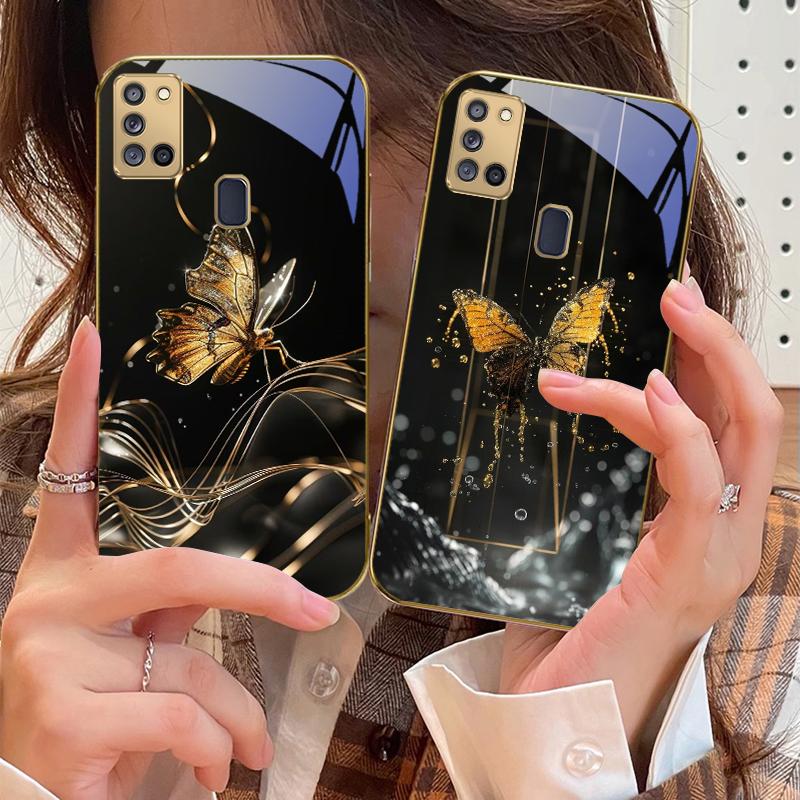 Der Goldene Schmetterling Für Samsung A 31 32 A33 A34 35 14 A15 13 16 25 26 50 52 53 54 55 56 70 71 72 73 Goldene Glas Handyhülle