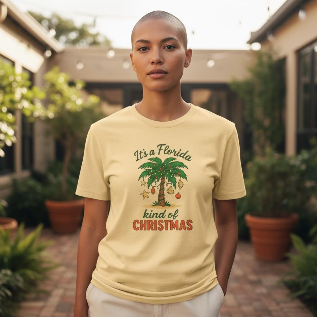 Florida Christmas Palm Tree Tee, Tropical Holiday T-shirt, Unisex Tee, Heavy S