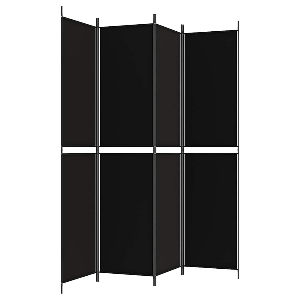 4 Piece Black Room Divider 200 X 220 Cm Fabric