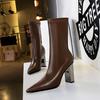 Bigtree Shoes Mid-Calf Boots Chunky Block Heels Women Boots Pointed High-Heeled Boots Lady Pu Leather Boots Autumn Winter Shoes