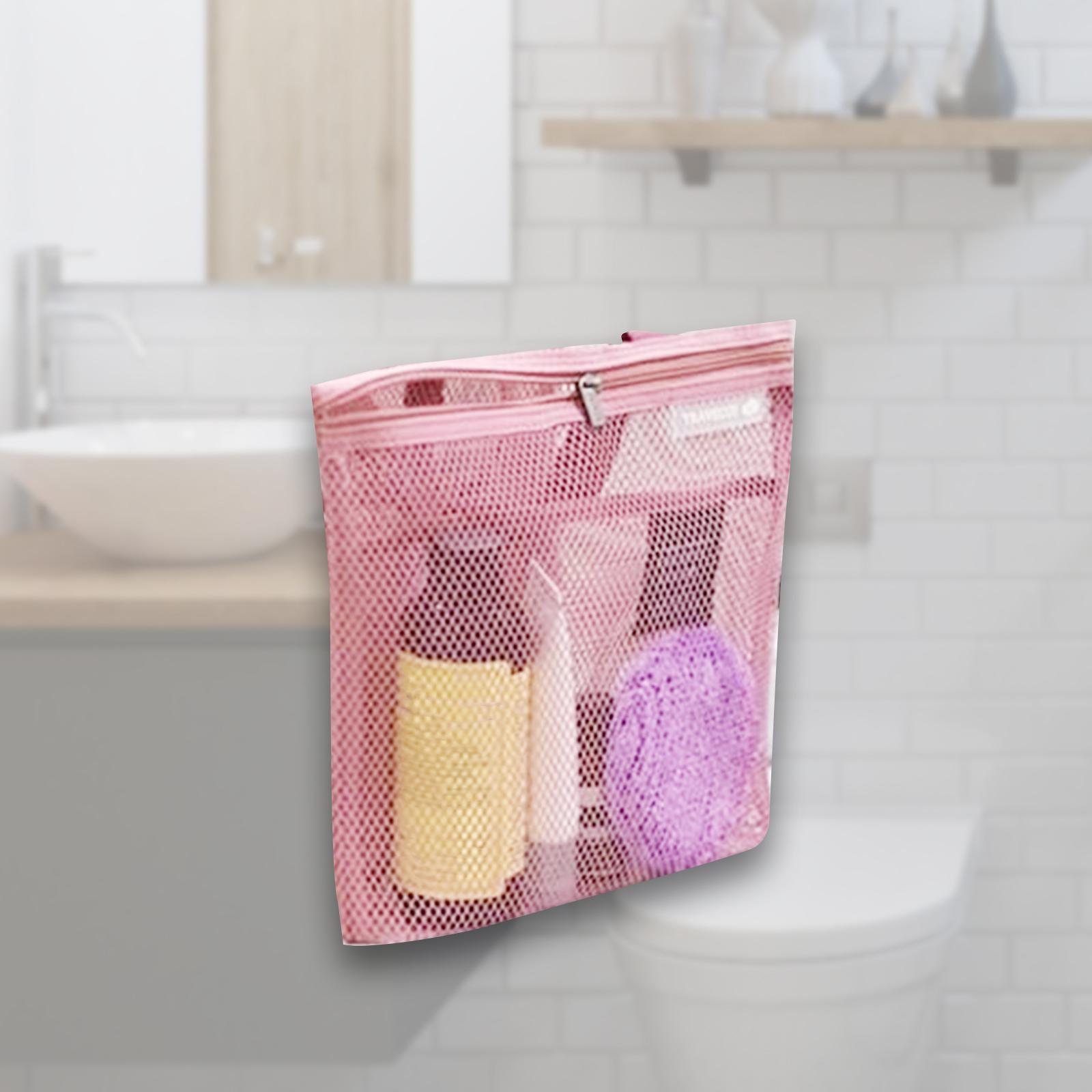 

Mesh Beach Tote Bag Portable Pouch Multipurpose Make up Organizer for Trips Camping Shopping Toiletries Accessory Outdoor Sports рожевий