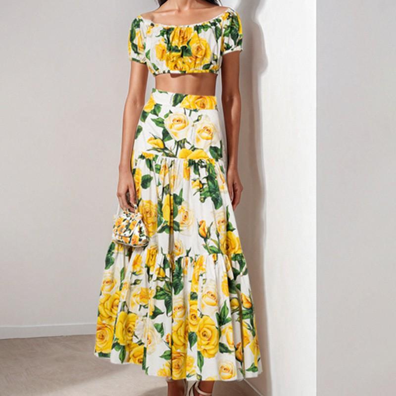 2026 Womens Floral Print Loose Casual Set Elegant Sleeveless Top Long Skirt Outfit Small