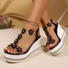 Thick Soled Sandals, Women's Summer New Style, Plus Size Fashion Wedge Heel, Flower Water Diamond Fairy Beach Beach Shoes