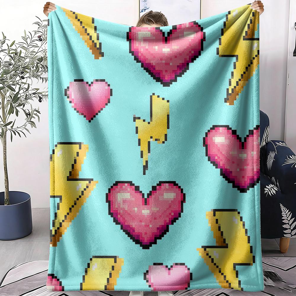 Pixel Art Throw Soft Flannel AC Blanket Lightweight Summer Nap Throw Cozy Blanket for Sofa Bed Travel Home