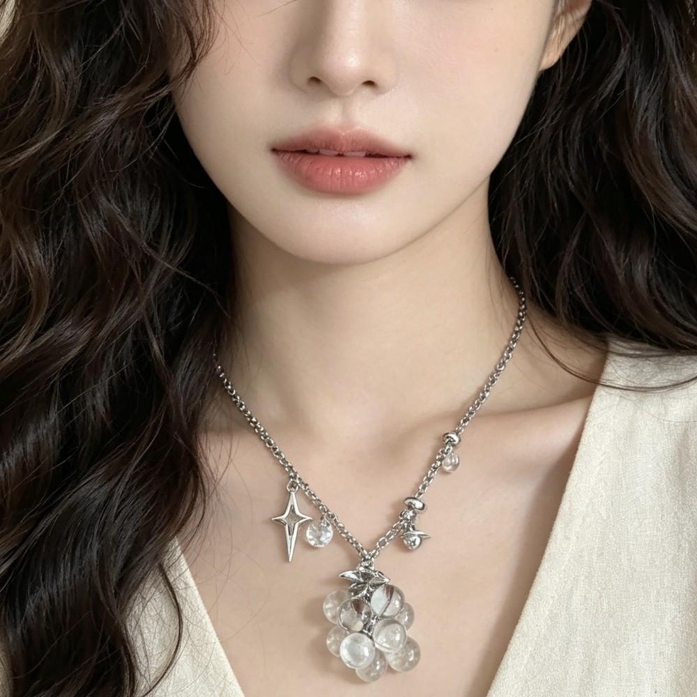 Saturn Grape Cluster Necklace Translucent Fruit Cluster Charm Starburst Choker Photoshoot