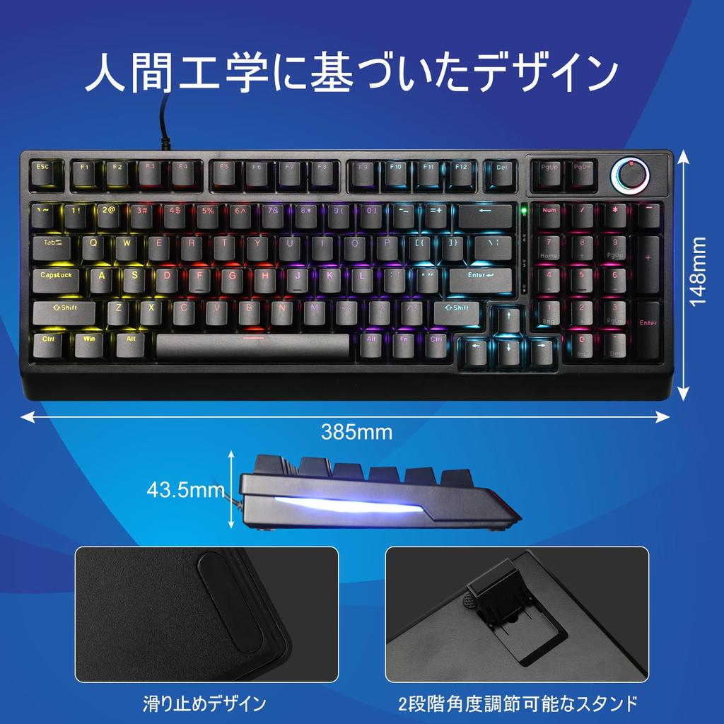 Gaming-Tastatur Rote Achse 98 Tasten Mechanische Gaming-Tastatur LED-Hintergrundbeleuchtung Wortleuchtend USB Kabelgebunden Schnelle Reaktion mit Ziffernblock Lautstärkeregler