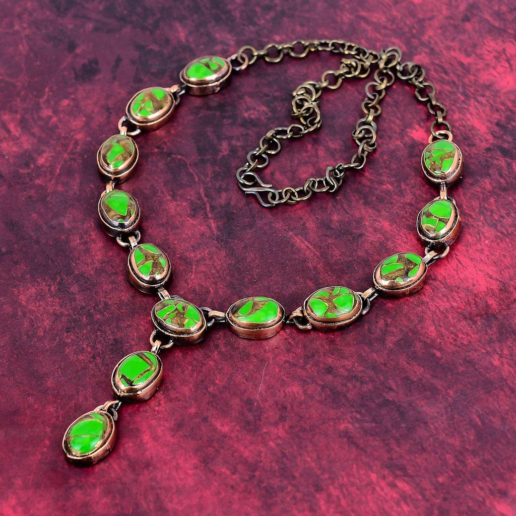 Copper Green Turquoise Necklace Electroformed Copper Jewelry Adjustable Necklace