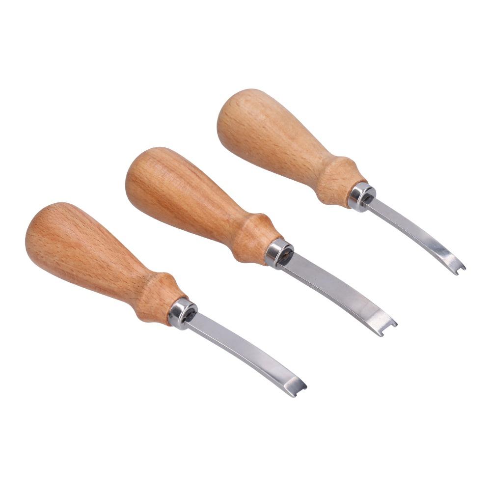 3pcs Wide Mouth Edge Skiving Tool Wooden Handle Leathercraft Trimmer  DIY Leatherwork