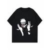 Black T Shirt Women Casual Graphic Print Hands and Ball Design Loose Fit Top For Daily Wear and Street Style