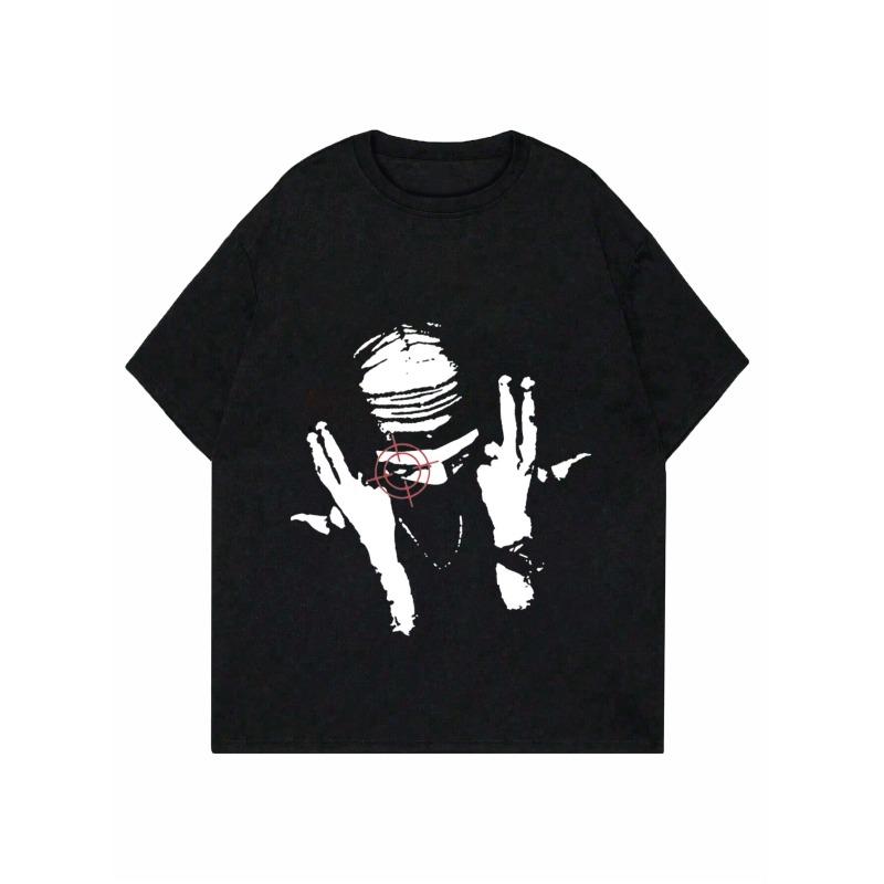 Black T Shirt Women Casual Graphic Print Hands and Ball Design Loose Fit Top For Daily Wear and Street Style