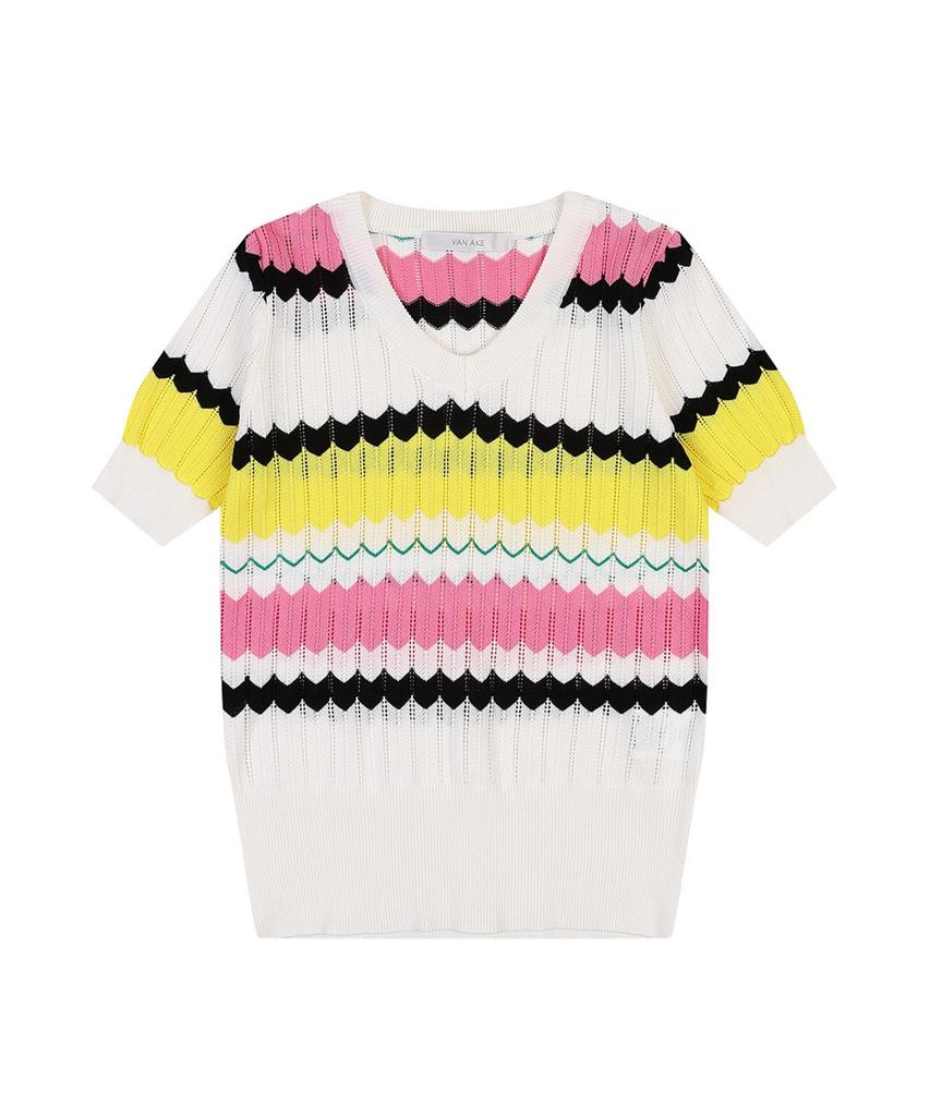 VANAKE Contrast Weave Point Short Sleeve Knit_Vb38Ktq306Z