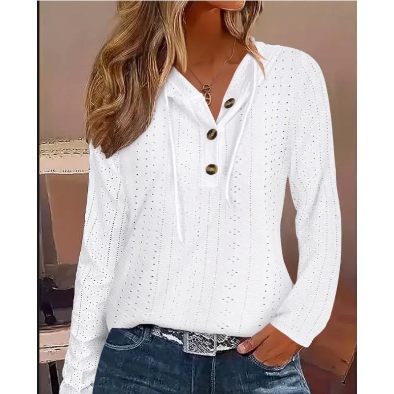 

Осень Удобный Повседневный Однотонный Пуловер с Длинным Рукавом Капюшоном Обычная Женская Рубашка S белый