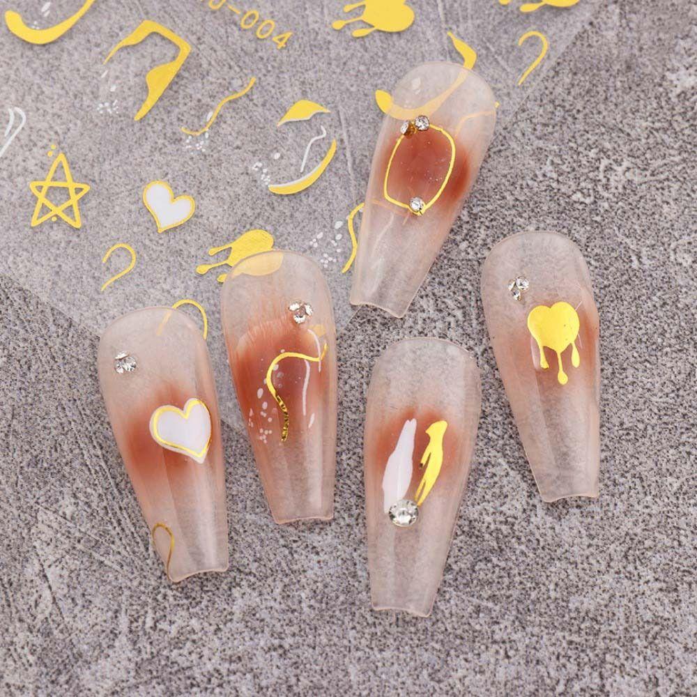 

Золотые, серебряные наклейки для ногтей с сердечками, бронзовые наклейки для ногтей, украшения для дизайна ногтей, наклейки для ногтей со звездами