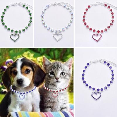 Pet Necklace Exquisite Attractive Pet Dog Cat Rhinestones Heart Pendant Collar Pet Supplies