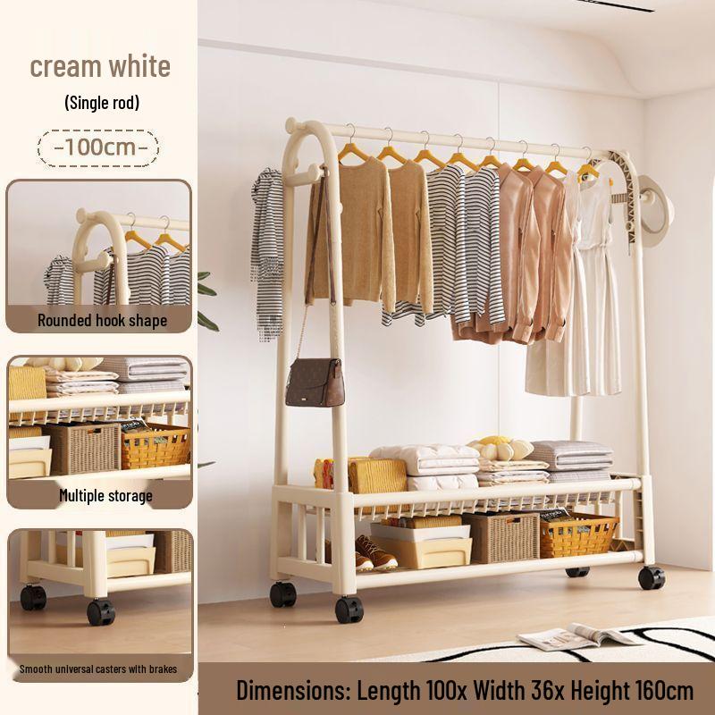 Movable Floor-Standing Coat and Clothes Rack for Bedroom Use